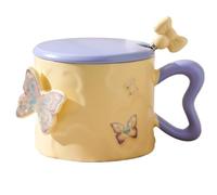 Tasse à Café Papillon - Mug Céramique Esthétique 350ml,Avec Anse et Couvercle pour Boisson Chaud,Belle Idee Cadeau Femmes Amies Cuisine Noël Anniversaire