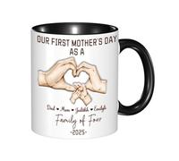 Tasse à café personnalisée avec empreintes de mains pour la première fête des mères - Tasse de nouveau-né avec nom des enfants - Année de la première fête des mères en tant que famille de quatre