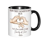 Tasse à café personnalisée avec empreintes de mains pour la première fête des pères, nouveau-né avec nom des enfants, année, première fête des pères en tant que famille de quatre personnes, tasse à
