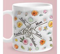 Tasse à café personnalisée avec fleurs 2D pour maman, vous tenez nos mains et nos cœurs, cadeaux de fête des mères pour maman grand-mère, tasse en céramique pour maman, cadeaux d'anniversaire de maman