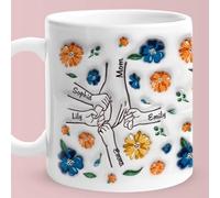 Tasse à café personnalisée avec fleurs 2D pour maman, vous tenez nos mains et nos cœurs, cadeaux de fête des mères pour maman grand-mère, tasse en céramique pour maman, cadeaux d'anniversaire de maman
