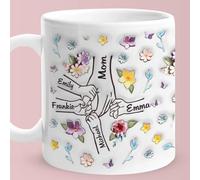 Tasse à café personnalisée avec fleurs 2D pour maman, vous tenez nos mains et nos cœurs, cadeaux de fête des mères pour maman grand-mère, tasse en céramique pour maman, cadeaux d'anniversaire de maman