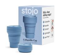 Tasse à café pliable Stojo, idéale pour le déplacement | tasse de voyage pliable en silicone, format de poche, bleu acier, 355 ml | collection Brooklyn