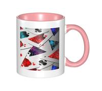 Tasse à café polygonal en céramique bicolore avec cartes à jouer 330 ml - Tasse à thé classique, tasse cadeau, passe au micro-ondes, au bureau et à la maison