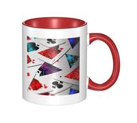 Tasse à café polygonal en céramique bicolore avec cartes à jouer 330 ml - Tasse à thé classique, tasse cadeau, passe au micro-ondes, au bureau et à la maison