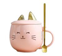 Tasse à café pour chat, tasse de chat | 480 ml Tasse à thé portable avec couvercle - Tasse pour femmes chaton de grand calibre avec cuillère en acier inoxydable pour thé, lait, café du matin