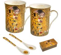Tasse à café pour deux personnes Tasse en porcelaine avec cuillère Baiser Klimt Set Idée cadeau 2er Set