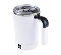 Tasse à café rechargeable avec mélangeur automatique avec affichage LED de la température, tasse à mélanger électrique magnétique pour thé et chocolat chaud, acier inoxydable (anglais) blanc