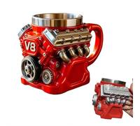 Tasse à café Retro Engine, V8 Engine Coffee Mug, Double Wall V8 Engines Stainless Steel Cup, Perfect for Men Husband Father's Day, Christmas, Mécanique, Cadeaux amateurs de voiture (Rouge B)