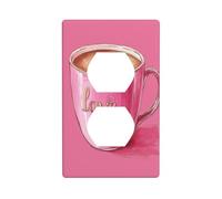 Tasse à café rose avec mot « Love » - Couvercle pour interrupteur - Plaque murale décorative pour cuisine, salle de bain - Dimensions : 7 x 11,4 cm