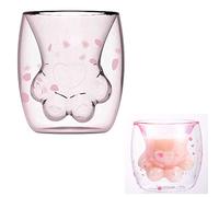 Tasse à café Sakura double paroi en verre avec griffe de chat, résistante à la chaleur, faite à la main, créative, tasse à thé, whisky