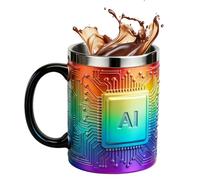 Tasse à café sur le thème de la technologie - Motif technologique en forme de puce, décoration de bureau amusante | Gobelet isotherme en acier inoxydable | Pour pique-nique, extérieur, thé