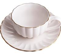 Tasse à café Tasse à boire Tasse à thé MELIDA Tasse avec soucoupe avec bord doré 10x6 cm HOMLA
