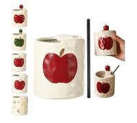 Tasse à café, tasse à expresso 350 ml, tasse à café en céramique avec trou pour siroter, tasses à café en céramique 3D pour la fabrication de café (rouge heureux)