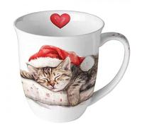 Tasse à café - Tasse à thé - 0,4 l - En porcelaine fine - Pour Noël, Avent (chaton endormi)