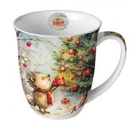 Tasse à café - Tasse à thé - 0,4 l - En porcelaine fine - Pour Noël, Avent (hérisson avec un cadeau)
