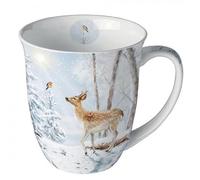 Tasse à café - Tasse à thé - 0,4 l - En porcelaine fine - Pour Noël et l'Avent (cerf dans la forêt)
