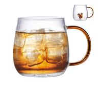 Tasse à café - Tasse à thé en verre borosilicate transparent avec motif animal mignon à l'intérieur, figurine de dessin animé 380 ml, tasse à thé en verre pour la maison, le travail, le café