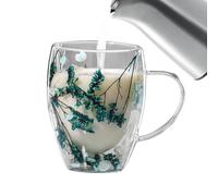 Tasse à café - Tasse à thé en verre résistant à la chaleur | Tasse à café en verre de 350 ml avec sèche - Tasse à double paroi isolée sous vide pour cappuccino, latte, lait - 8,9 x 5,5