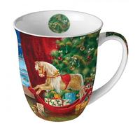 Tasse à café Tasse à thé Tasse Mug 0,4 l Fine Bone China Tasse en porcelaine Noël Avent (cheval à bascule)