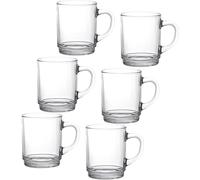 Duralex Lot de 6 tasses empilables en verre trempé 26 cl, tasses de cuisine durables pour café, thé, petit-déjeuner, usage quotidien, lot de tasses en verre de la collection Versailles