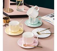 Tasse à café, tasse en céramique avec soucoupe, paire de tasses créatives pour la maison, le bureau, le petit-déjeuner, le bol à lait, le bureau, la maison, la tasse à café (jaune 170 ml)