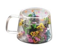 Tasse à café - Tasse transparente à motif floral, construction murale à double couche, taille légère de 250 ml | Boisson chaude confortable avec concept d'expérience esthétique pour le thé du matin