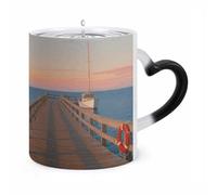 Tasse à café thermosensible « Évasion au bord de la mer » en céramique originale avec anse, tasse magique, gobelet à café thermosensible pour femmes et hommes, cadeau amusant de 325 ml (11 oz).