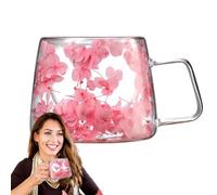 Tasse à café transparente avec fleurs, 200 ml | Tasse à café à double paroi isotherme avec poignée pour cappuccino, jus, café, thé