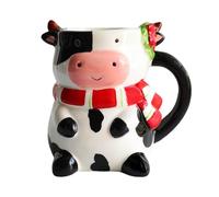 Tasse à café unique en céramique en forme de vache 3D avec poignée pour boissons chaudes et froides, idéale pour boire du lait, des smoothies et du jus (blanc 2, 11,2 x 12,2 cm)
