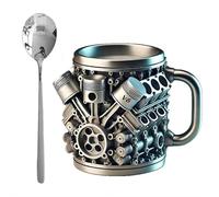Tasse à café V6 Moteurs 3D personnalisée avec poignées, tasse à café en forme de moteur V6/V8 avec cuillère, cadeau pour les amateurs de voitures et les fans de course