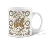 Tasse à café vintage en céramique avec citation de Noël 325 ml | Illustration de cheval carrousel vintage, tasse à café, couronne florale ornée, thème d'hiver nostalgique