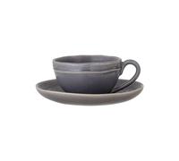 Tasse à cappuccino et soucoupe en grès gris, lot de 2, uni - Bloomingville, Raben - Ø15xH6 cm