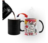 Tasse à changement de chaleur, joli chat de Noël en céramique changeant de couleur, cadeau pour les amoureux des chats pendant les vacances pour le café et le thé.