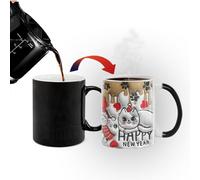 Tasse à changement de chaleur, tasse en céramique avec motif chat mignon avec changement de couleur magique pour Noël, cadeau amusant pour café, thé et Nouvel An.