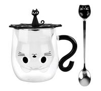 Tasse à chat mignon, 280 ml, double paroi, verres isothermes à double paroi avec cuillère, verre isotherme à double paroi, verre à café à double paroi, cadeau pour les amateurs de chats