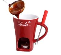 Tasse à chocolat chauffante - Tasse isotherme en céramique de 130 ml pour faire fondre le beurre | Coffret cadeau pour les amateurs de desserts avec fourchette, convient pour le fromage, le chocolat