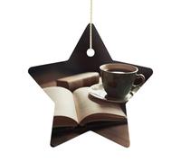 Tasse à côté du livre Ornements de sapin de Noël en forme d'étoile en céramique à suspendre pour sapin de Noël Décorations de Noël pour fête de famille Décoration de vacances