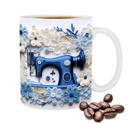 Tasse à coudre 3D | Tasse à café pour machine à matelasser à imprimé floral pour les amateurs de | en céramique de tasses d'eau imprimées plates pour l'eau de cacao de café de thé de lait