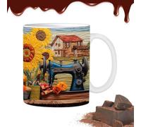 Tasse à coudre 3D | Tasses à thé pour machine à coudre imprimées à plat pour les amateurs de ,Tasse à café au lait de 350ml, tasse à thé avec Machine à piquer, pour au lait, café, eau de cacao, no