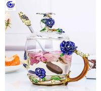 Tasse À Eau Couleur Émail,Verre Résistant À La Chaleur,Tasse À Thé Créative - Type Short Cup And Spoon-Cup #D