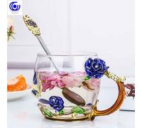 Tasse À Eau Couleur Émail,Verre Résistant À La Chaleur,Tasse À Thé Créative - Type Short Cup And Spoon-Cup #B