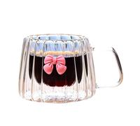 Tasse à eau en verre transparent simple avec motif vertical 200 ml - Nœud créatif - Rose - Double couche - Tasse à café rayée