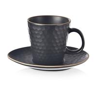 Tasse à espresso avec soucoupe - ORION - 95 ml - Noir - Motif nid d'abeille - Compatible lave-vaisselle