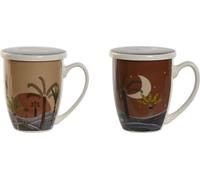 Tasse à filtre pour infusion Home ESPRIT Bleu Beige Terracota Inox Porcelaine 380 ml (2 pièces)