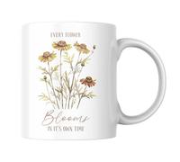 Tasse à fleurs sauvages - Every Flower Blooms in Its Own Time - Tasse à café aquarelle - Cadeau pour les amateurs de jardin, décoration bohème vintage et amour de soi