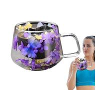Tasse à fleurs séchées - tasse à café en verre mural, tasse à café avec fleurs | tasse ronde en verre pour café avec fleurs séchées avec verre à double paroi, tasses à boissons en verre transparent