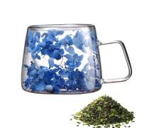 Tasse à fleurs séchées | Tasse à café | Verre à double paroi | Lot de 1 verre borosilicate isolé | Feuilles de fleurs flottantes | Tasse à lait esthétique latte cappuccino tasse à lait élégant cadeau