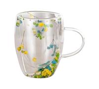 Tasse à fleurs séchées - Tasses à café en verre transparent à double paroi | Tasse esthétique avec fleurs séchées | Tasses à thé en verre avec fleurs | Verre unique de fleurs séchées pour expresso al
