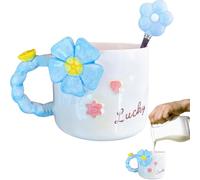 Tasse à fleurs, tasses de printemps, tasses à café florales 3D en céramique en céramique de 500 ml avec cuillère, Boissons esthétiques de grande capacité, ustensiles de cuisine décoratifs et outil